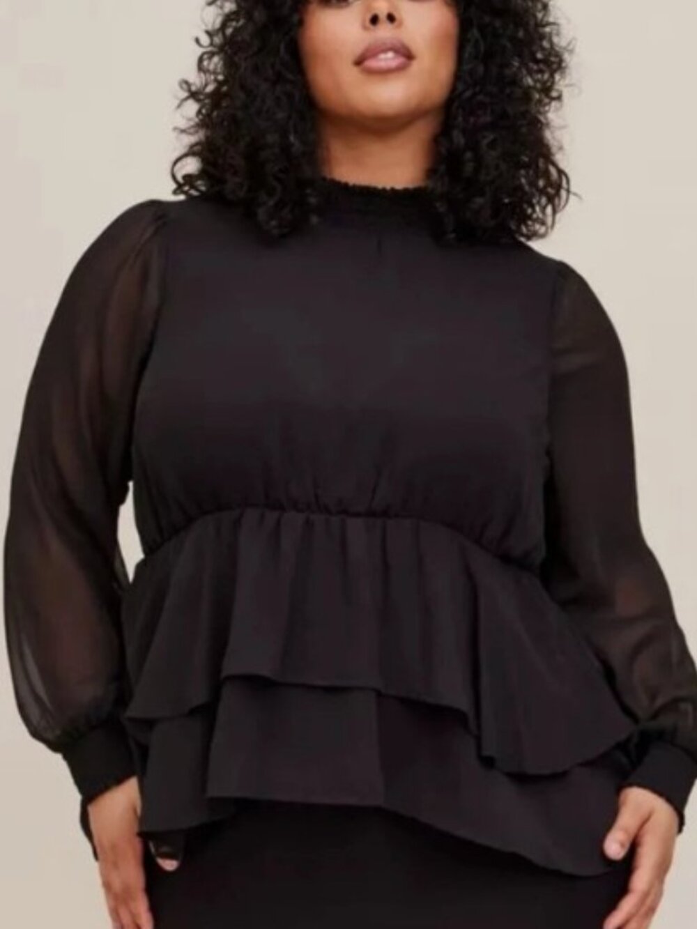 Torrid Black Top Crinkle Chiffon Smock Neck Ruffle Tiered NWT 2